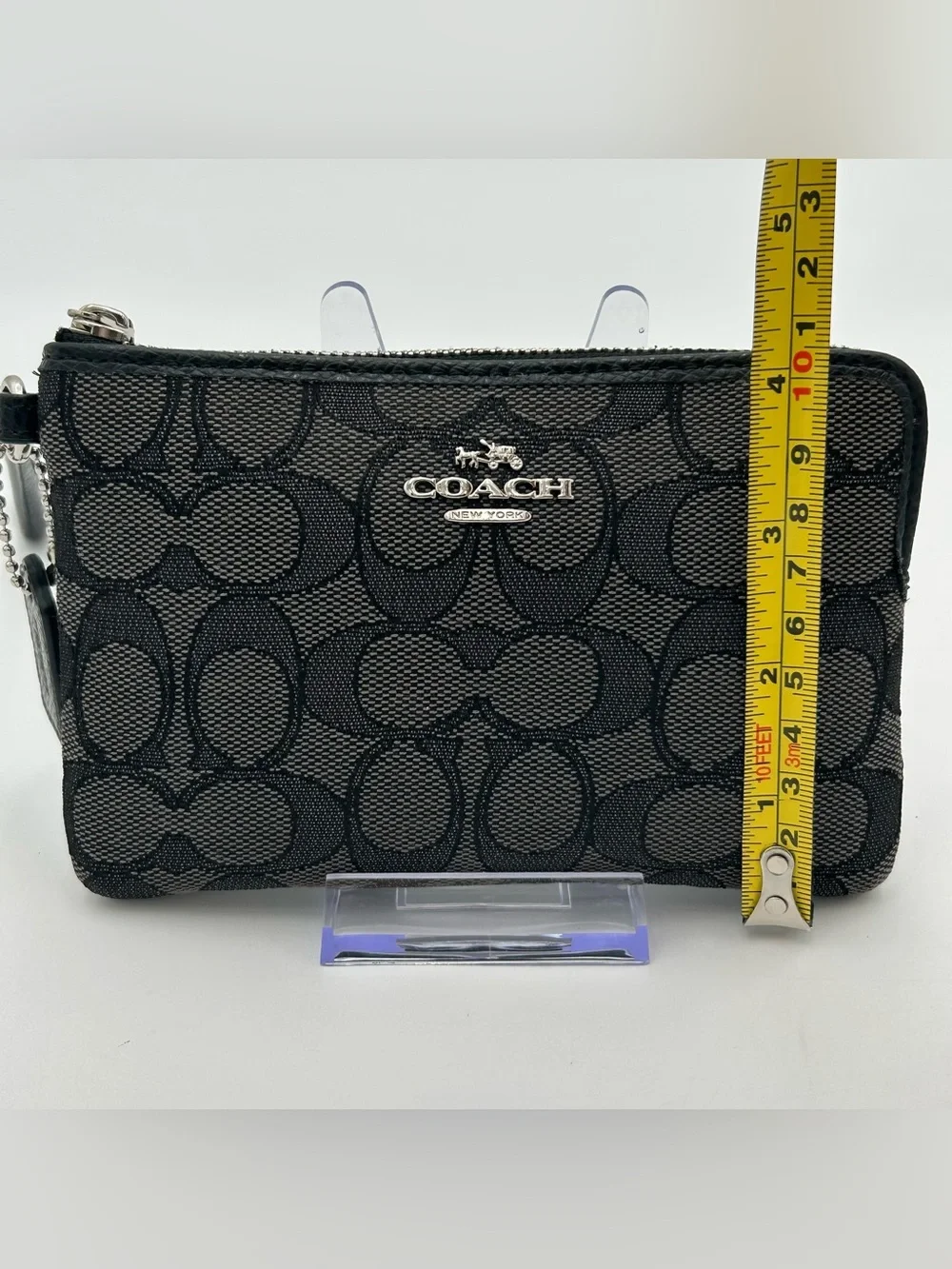Coach Signature Black Denim Zip Wristlet